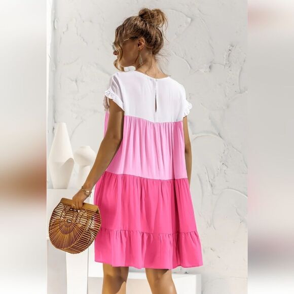 NWT Tiered Colorblock Ruffle Hem Dress - Picture 2 of 5